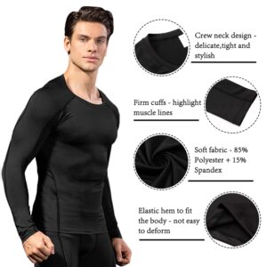 WRAGCFM Men's Long Sleeve Compression Shirts, Athletic Running T-Shirt Cool Dry Workout Base Layer Top（Black，L）