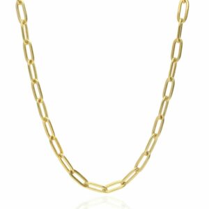 nuragold 14k yellow gold 7mm paperclip elongated rolo cable link chain pendant necklace, womens jewelry lobster clasp 16" 18" 20" 22" 24"