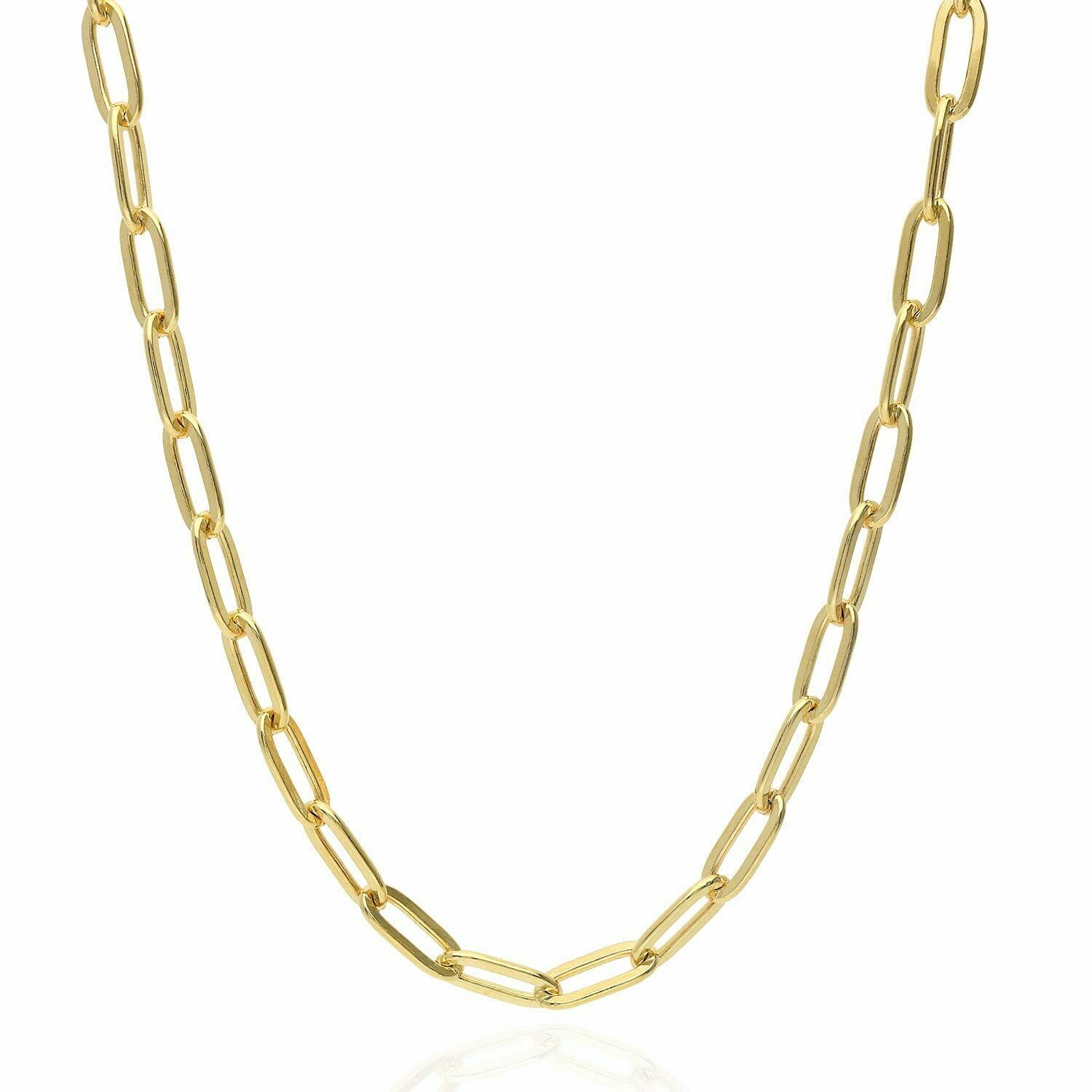 Nuragold 14k Yellow Gold 7mm Paperclip Elongated Rolo Cable Link Chain Pendant Necklace, Womens Jewelry Lobster Clasp 16" 18" 20" 22" 24"