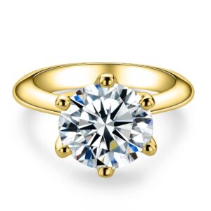 AnuClub 3ct Solitire Moissanite Engagement Ring For Women D Color Lab Diamond 14K Yellow Gold Plated Silver Ring, Christmas Gift for Women, Christmas Gift for Women With Certificate (7.5, 3)