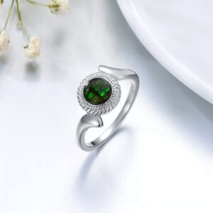 BETHZA Ammonite jewelry Ammolite Ring 925 Sterling Silver Ruond Natural Gemstone Rings for Women, Jewellery