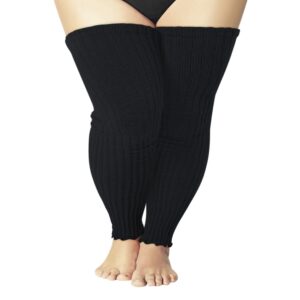 cozyoffi women's plus size leg warmers knit over knee high footless socks for thick thighs(c02-black)