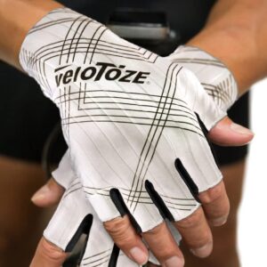 veloToze Aero Cycling Gloves Gel Padded Palm for Comfort - Aero Fabric Reduces Drag - Gloves for Men and Women’s Bike Racing (White, Large)