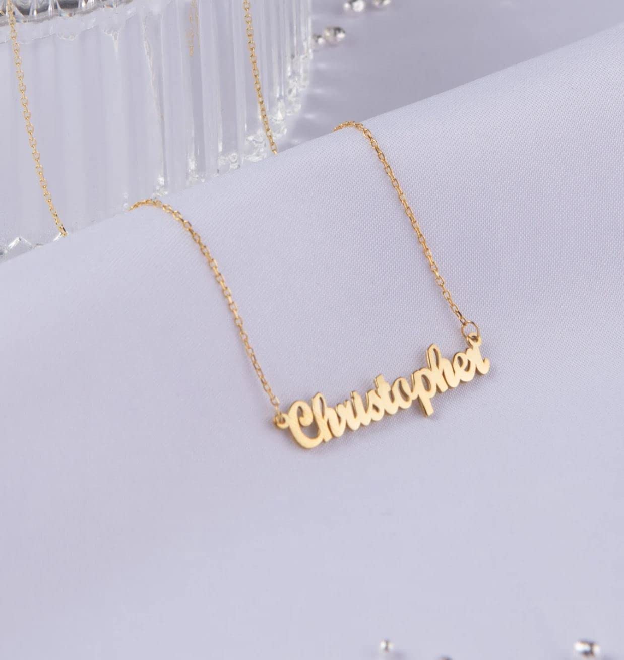 XanmegoJewelry 14K Gold Personalized Name Necklace - Custom Name Necklace with 18 Font Styles - Gold Figaro, Rolo or Cable Chain - Custom Bridesmaids Gifts