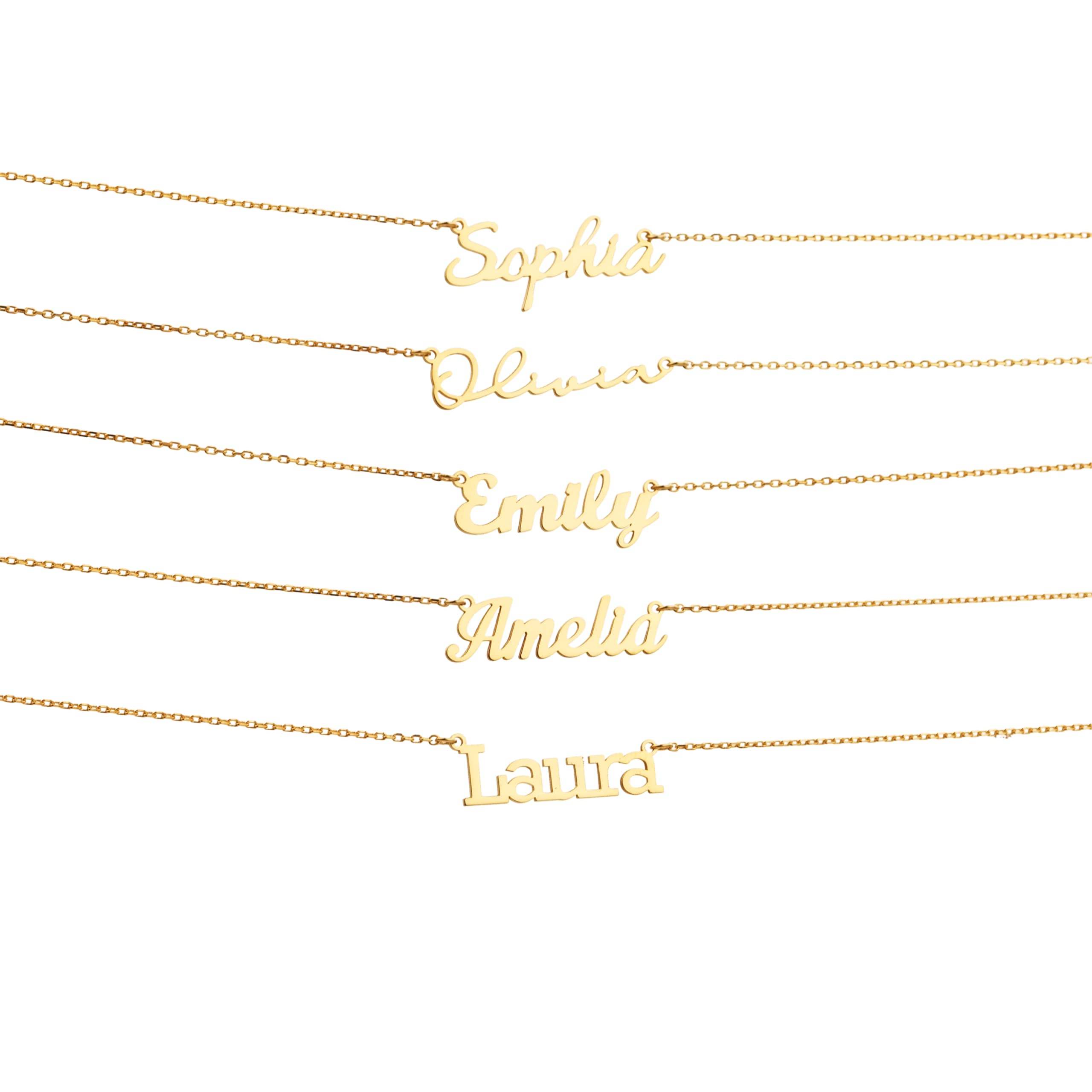 XanmegoJewelry 14K Gold Personalized Name Necklace - Custom Name Necklace with 18 Font Styles - Gold Figaro, Rolo or Cable Chain - Custom Bridesmaids Gifts