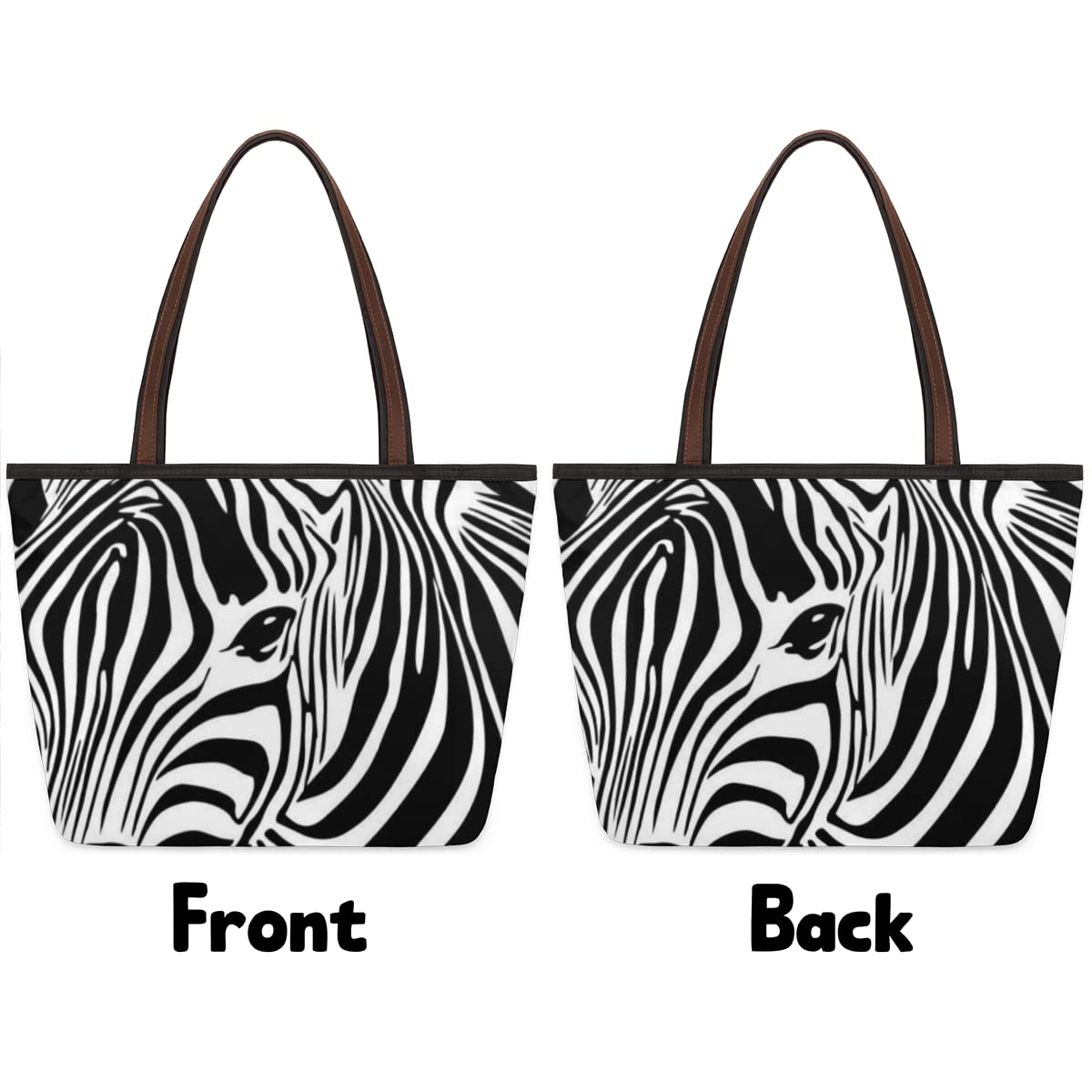 Zebra Animal Print Large Totes Top Handle Purse Women Shoulder Bag, Zebra Pattern Tote Bag with Zipper Handbag for Travel School Girls