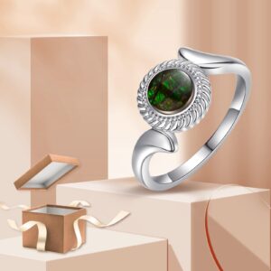 BETHZA Ammonite jewelry Ammolite Ring 925 Sterling Silver Ruond Natural Gemstone Rings for Women, Jewellery