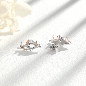 StoryMidir Axolotl Earrings Cute Sleep Axolotl Stud Earrings for Women 925 Sterling Silver Animal Pendant Mexican Axolotls Jewelry Mothers Day Gifts