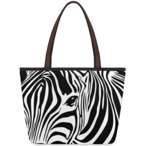 zebra animal print large totes top handle purse women shoulder bag, zebra pattern tote bag with zipper handbag for travel school girls