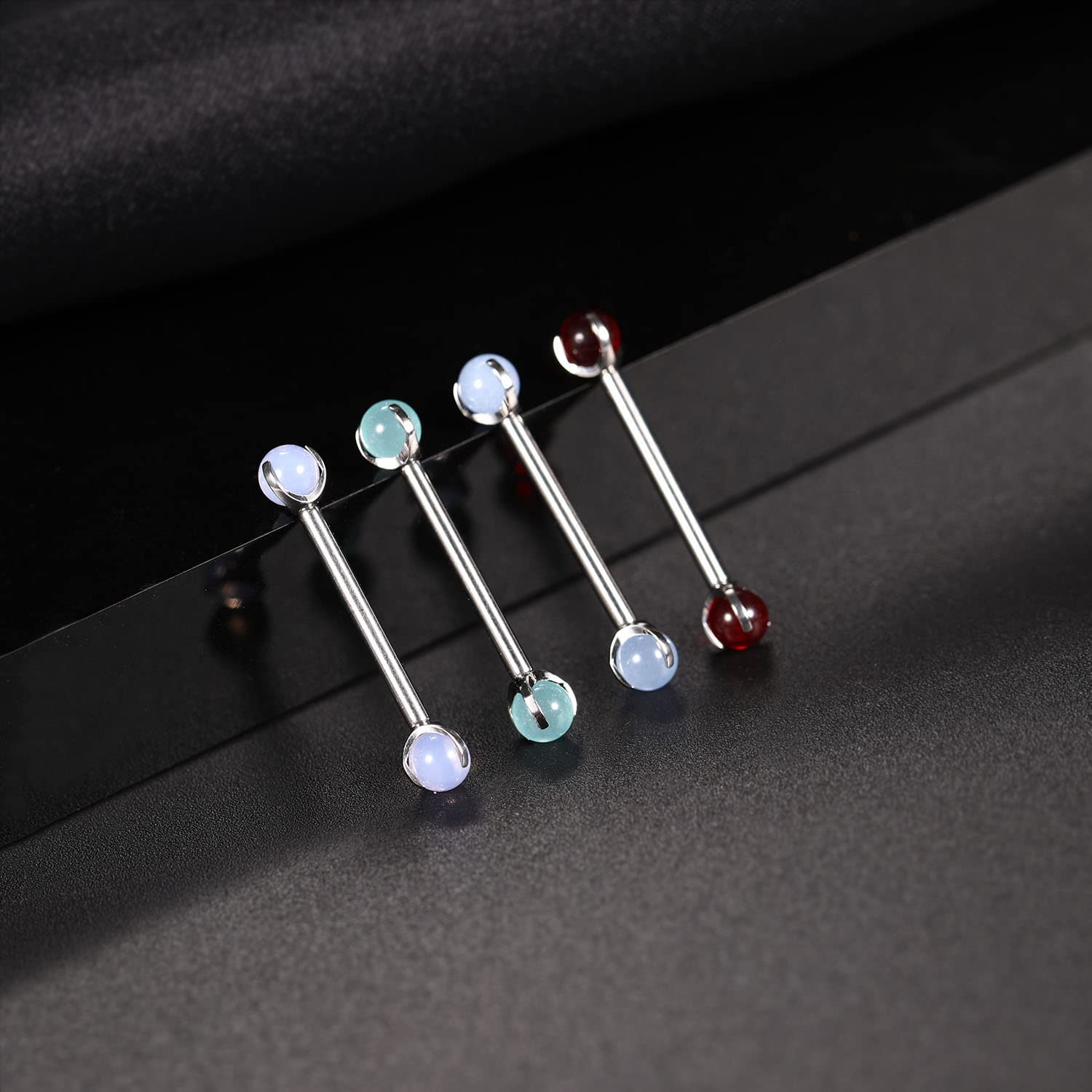 FUNLMO 14G Nipple Rings Nipple Piercings Tongue Rings Tongue Piercings G23 Titanium Nipple Jewelry Nipple Barbells Nipple Piercing Jewelry Straight Barbell 16mm Green Imitation Jade Nipple Bars