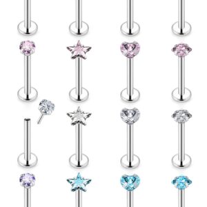 Xwnskvvz 16G Threadless Tragus Earrings Surgical Steel Medusa Piercing Jewelry Star/Square/Round/Heart Shaped Crystal Labret Studs Lip Ring Helix Conch Cartilage Earrings for Women Men 10mm