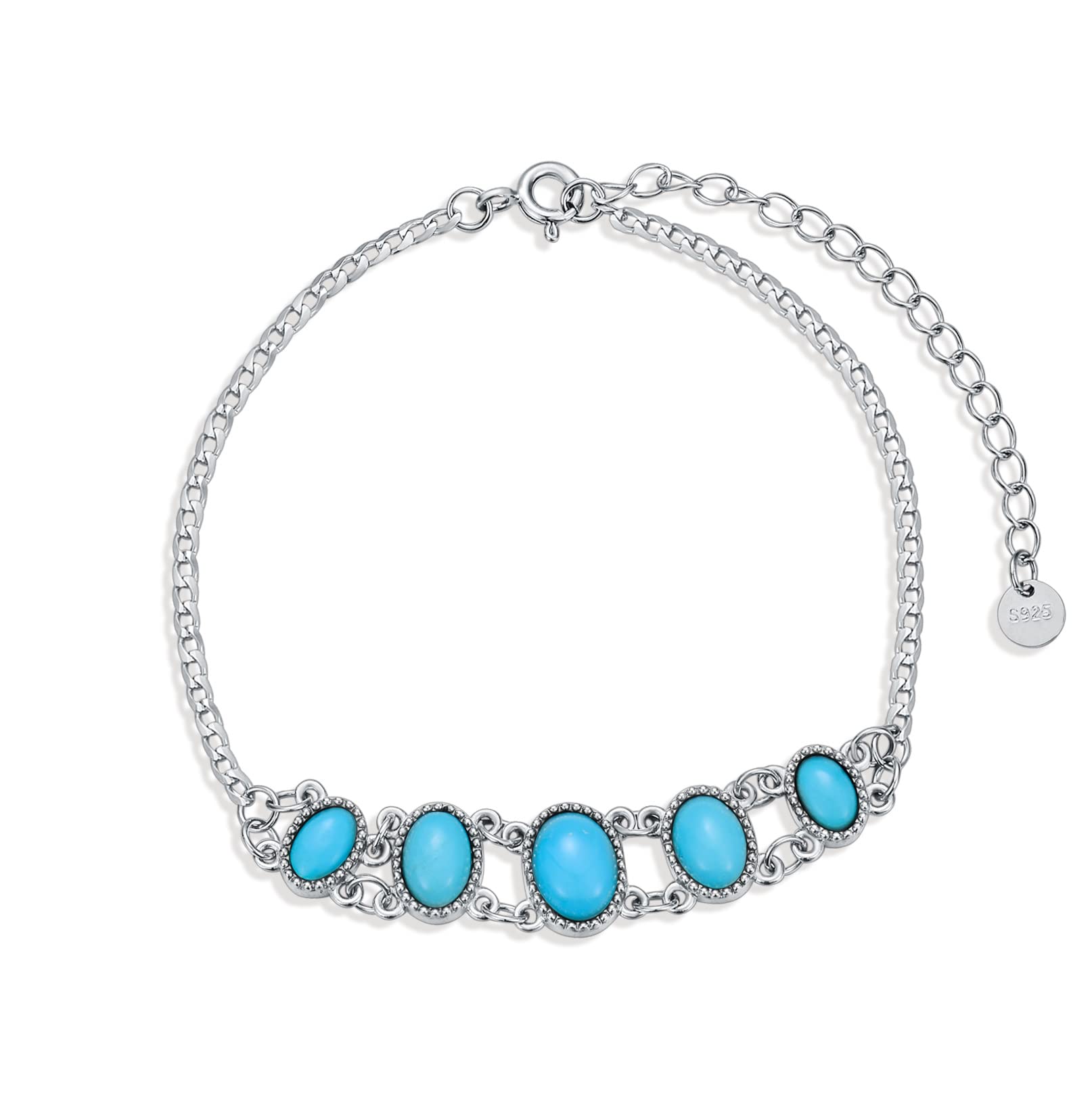 BETHZA Turquoise Bracelet for Women Sterling Silver Genuine Blue Turquoise Gemstone Link Adjustable Bracelet Western Vintage Jewelry Gift For Valentine Christmas