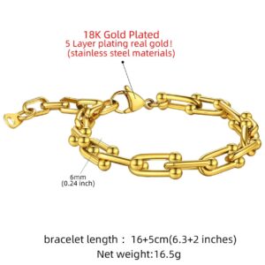 KeyStyle Gold Paperclip Chain Bracelet for Women, 18k Gold U Shaped Link Bracelets for Wife Fiancee, 21cm