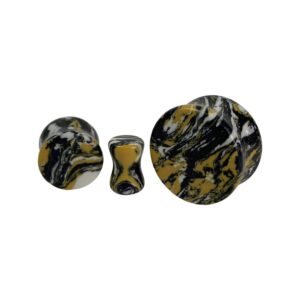 mystic metals body jewelry pair of synthetic yellow/black/white turquoise double flare stone plugs (stn-745) (0g (8mm))