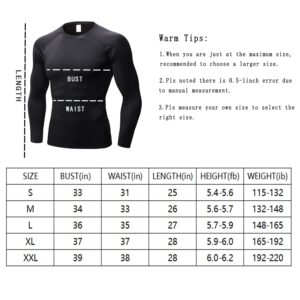 WRAGCFM Men's Long Sleeve Compression Shirts, Athletic Running T-Shirt Cool Dry Workout Base Layer Top（Black，L）