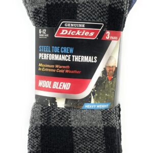 Dickies Genuine Men’s 3-Pairs Steel Toe Crew Performance Thermals Socks, Wool Blend , Multicolor (Gray, Navy & Black) Pack of 1