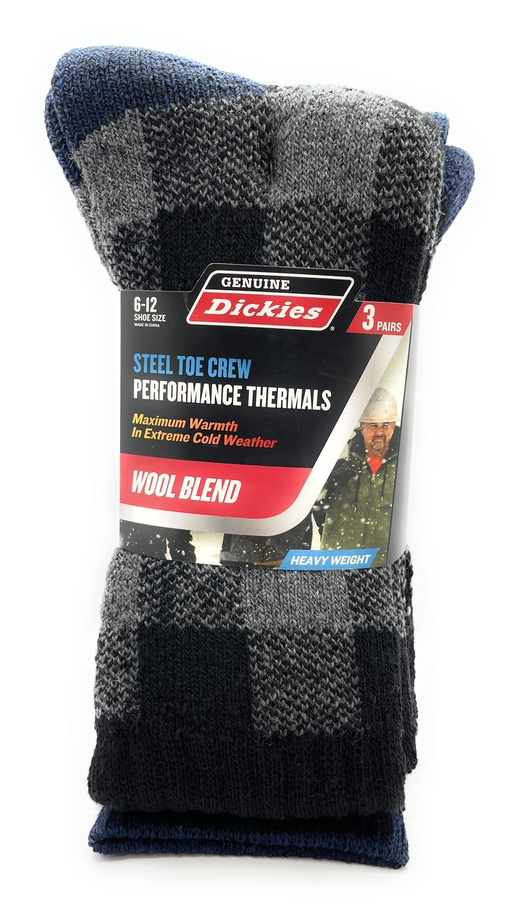 Dickies Genuine Men’s 3-Pairs Steel Toe Crew Performance Thermals Socks, Wool Blend , Multicolor (Gray, Navy & Black) Pack of 1