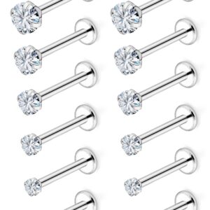 Xwnskvvz 16G Internally Threaded Medusa Piercing Jewelry Labret Studs Monroe Lip Ring Stainless Steel Tragus Piercing Jewelry 2-4.5MM Cubic Zirconia Forward Helix Earrings Cartilage Conch Earring