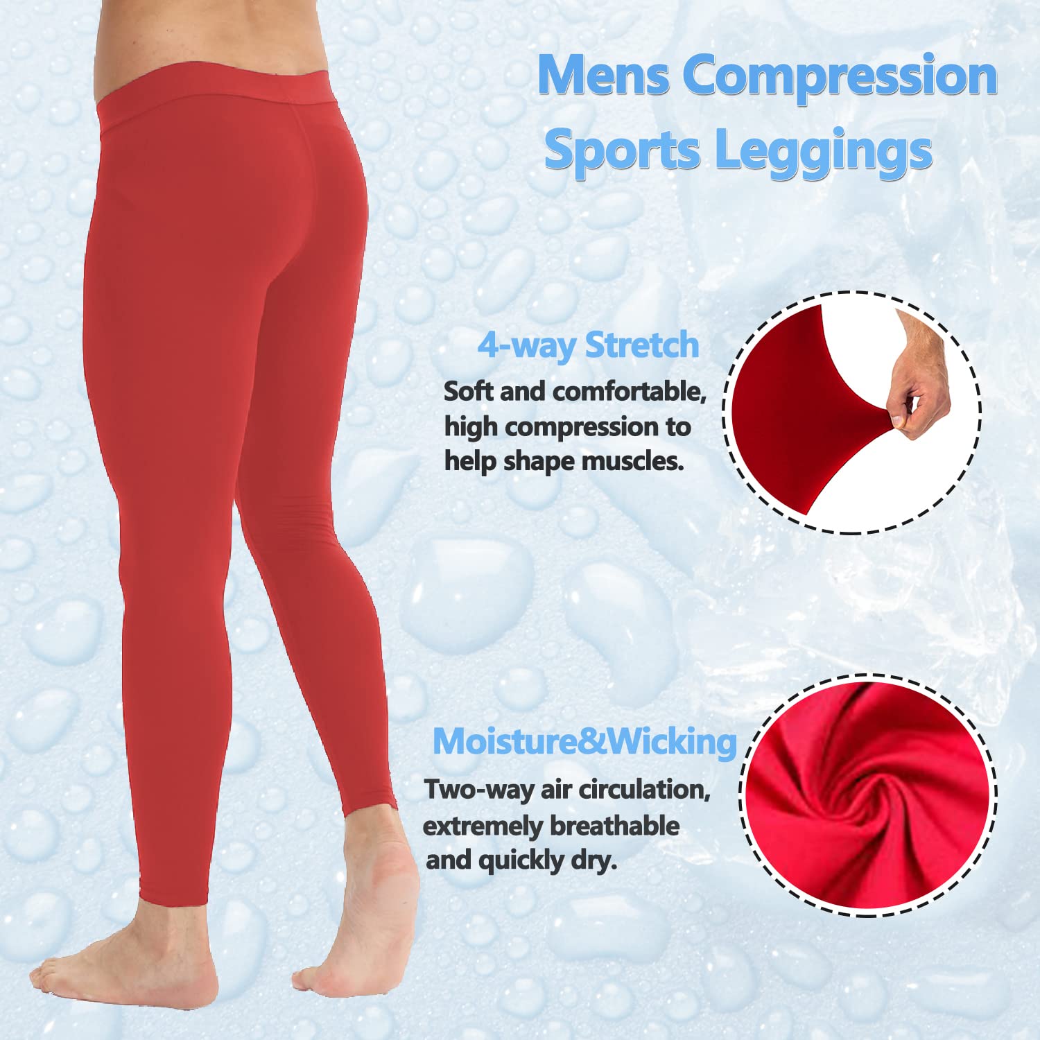 WRAGCFM Men's Compression Pants Cool Dry Athletic Workout Leggings Running Active Sports Tights Base Layer(Red, M)