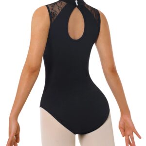 BAKPH Women's Turtleneck Dance Ballet Leotard With Durable Lace,Water-drop Hollow Back(W7030-06-S)