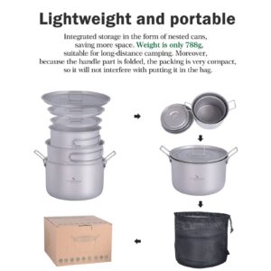 Boundless Voyage Titanium Pot Portable Camping Cookware Lightweight Cooking Pot Set for Outdoor Cooking Traveling Backpacking Hiking Trekking Picnic (3 Pcs Set)