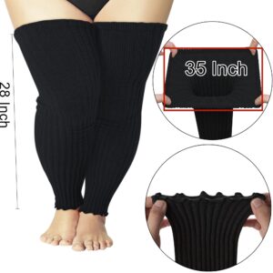 COZYOFFI Women's Plus Size Leg Warmers Knit Over Knee High Footless Socks for Thick Thighs(C02-Black)