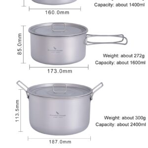 Boundless Voyage Titanium Pot Portable Camping Cookware Lightweight Cooking Pot Set for Outdoor Cooking Traveling Backpacking Hiking Trekking Picnic (3 Pcs Set)