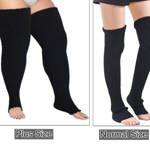 COZYOFFI Women's Plus Size Leg Warmers Knit Over Knee High Footless Socks for Thick Thighs(C02-Black)