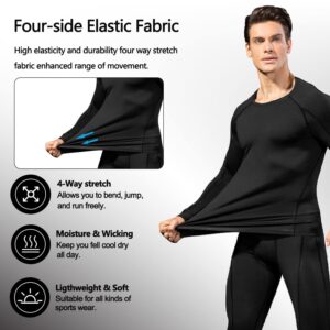 WRAGCFM Men's Long Sleeve Compression Shirts, Athletic Running T-Shirt Cool Dry Workout Base Layer Top（Black，L）