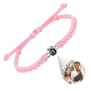 jewenova custom photo projection pink bracelet with picture inside, photo bracelet customized picture, circle photo bracelet personalized gifts for women men couple