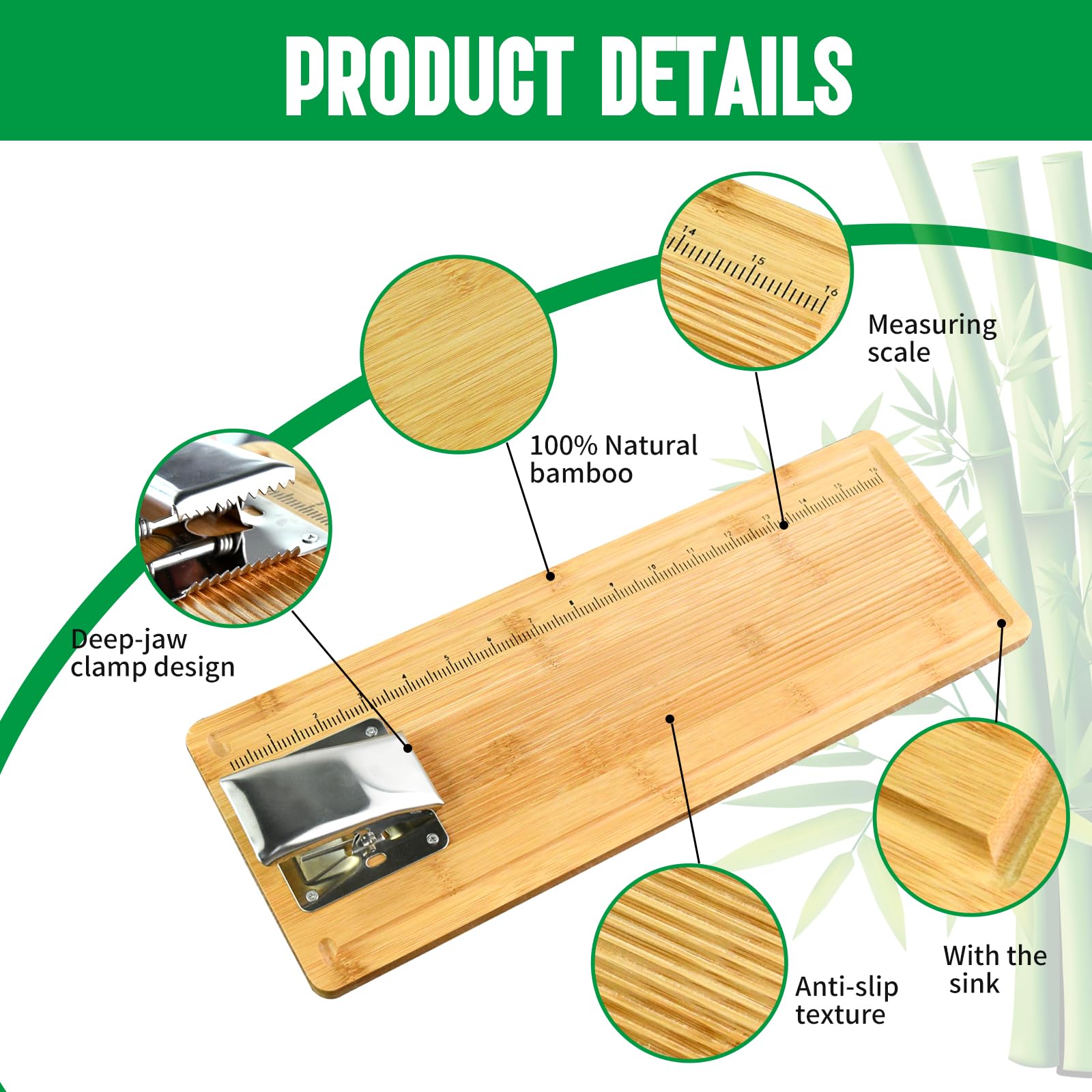 MAVOTER 18" Bamboo Fish Cutting Board - Fish Cleaning Board, Fish Measure Board - Anti slip, Including Fish Fillet Knife, Clamp, Sharpener,Gloves