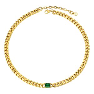 prosteel emerald green stone jewelry necklace for women cuban link chain choker