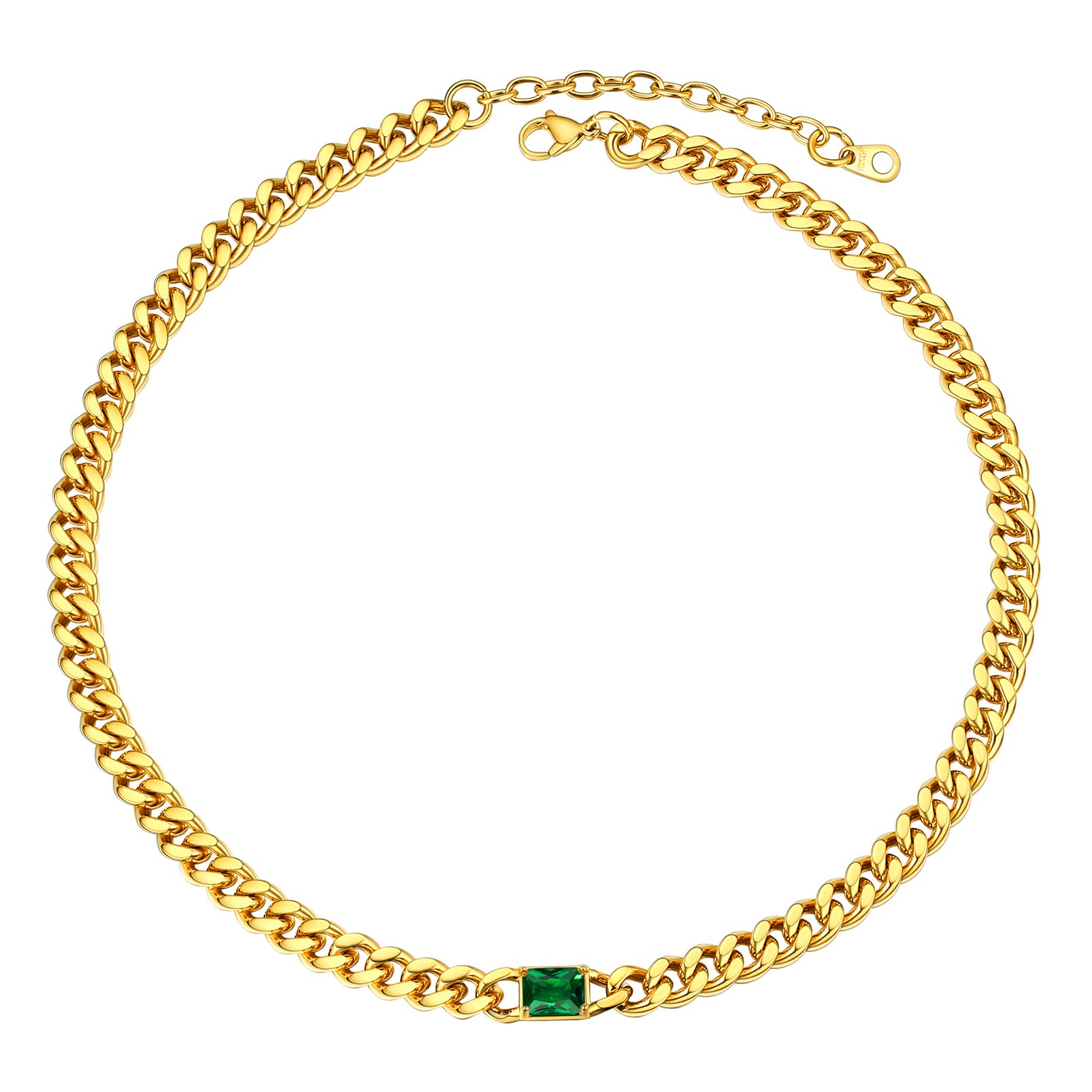 PROSTEEL Emerald Green Stone Jewelry Necklace For Women Cuban Link Chain Choker