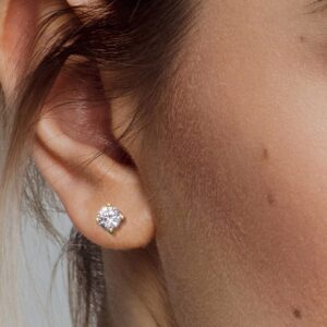 Princess Collection - "Everyday I'm Sparkling" - 5.5 mm (2.3 Carat/Pair) Cubic Zirconia 22K Gold-Plated Stud Earrings For Sensitive Ears