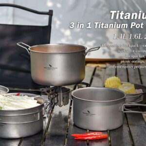 Boundless Voyage Titanium Pot Portable Camping Cookware Lightweight Cooking Pot Set for Outdoor Cooking Traveling Backpacking Hiking Trekking Picnic (3 Pcs Set)