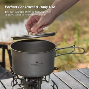 Boundless Voyage Titanium Pot Portable Camping Cookware Lightweight Cooking Pot Set for Outdoor Cooking Traveling Backpacking Hiking Trekking Picnic (3 Pcs Set)