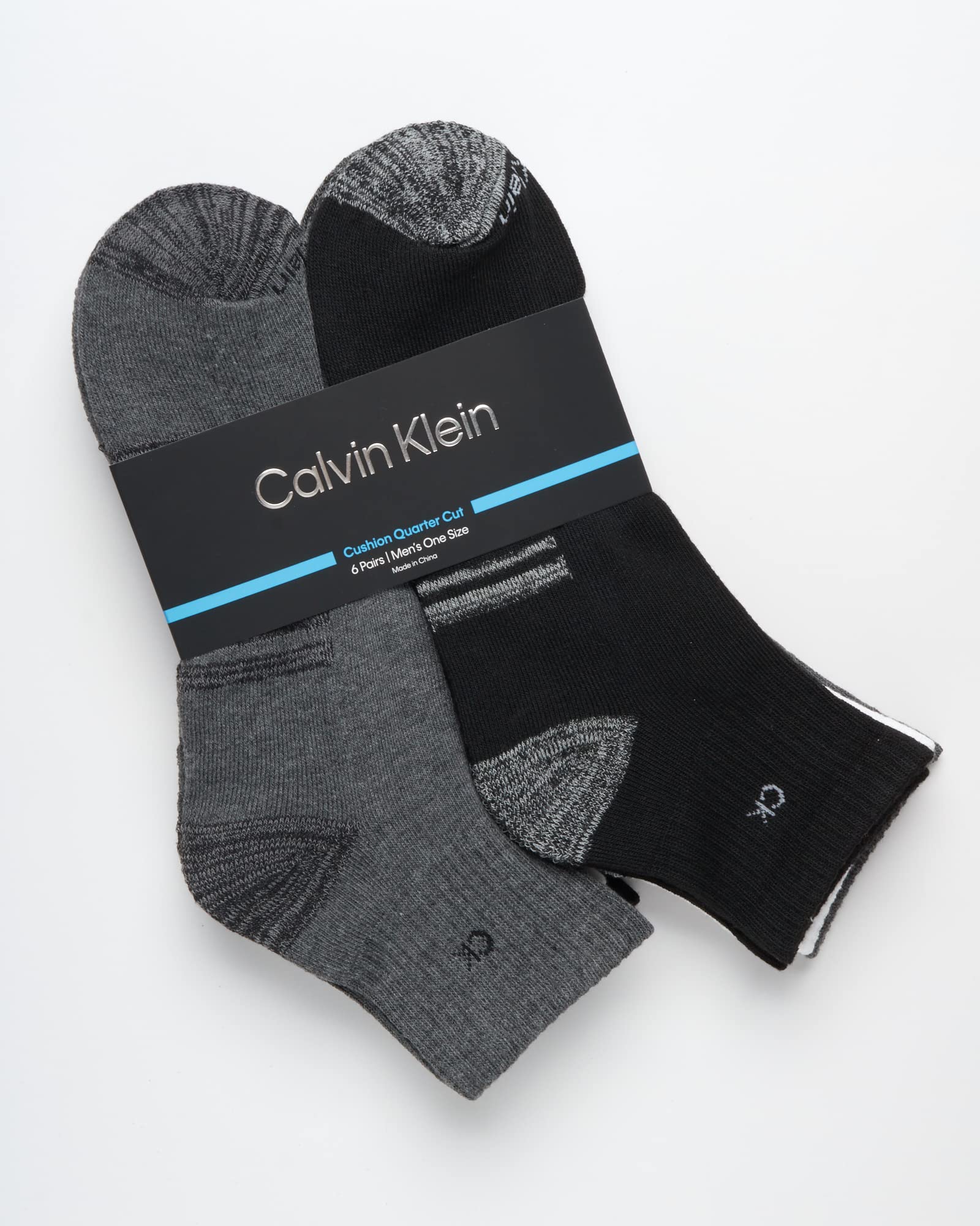 Calvin Klein Men's Quarter Socks - 6 Pack Soft Cushioned Athletic Ankle Socks for Men - Breathable Men's Sports Socks, Size 7-12, Black/White/Grey