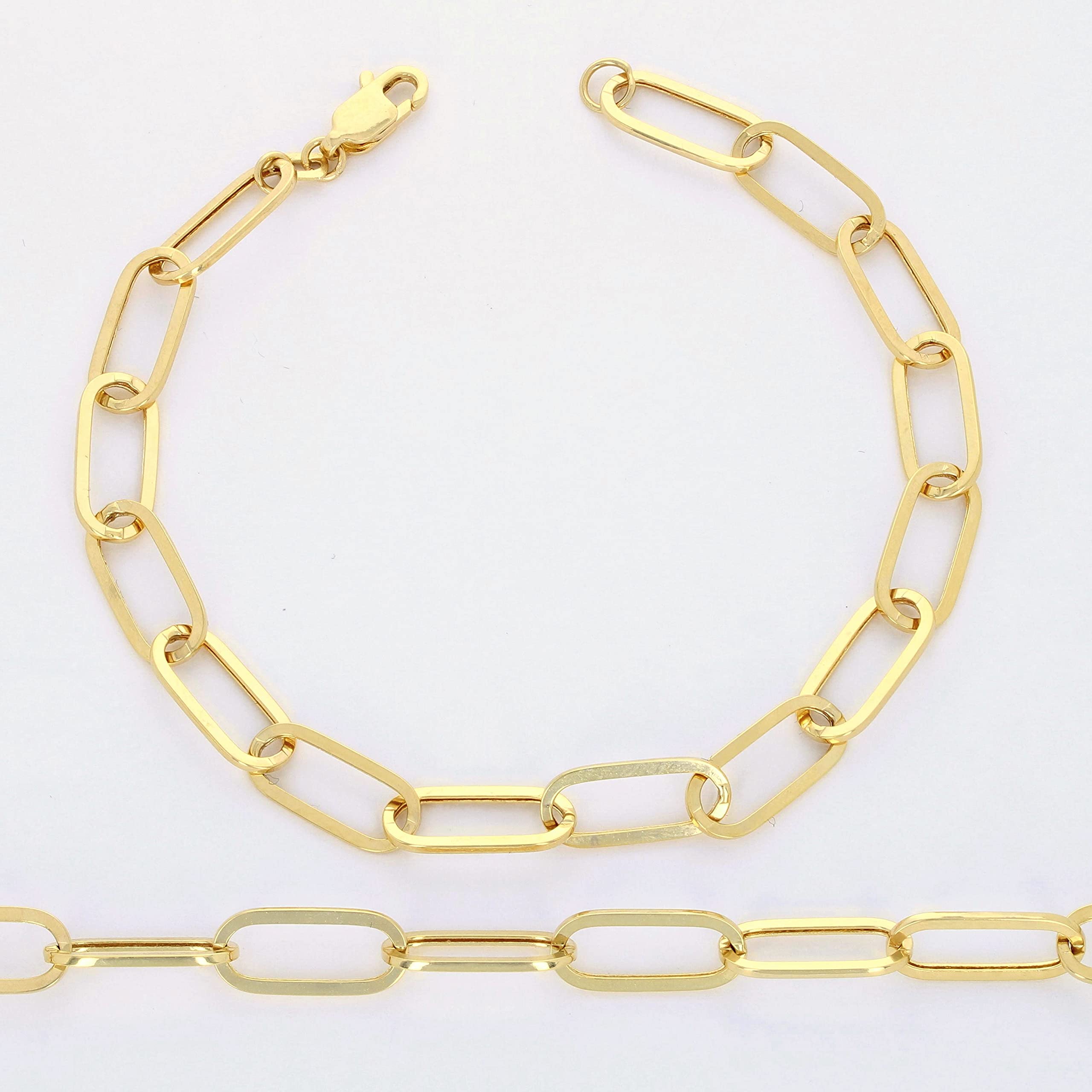 Nuragold 14k Yellow Gold 6mm Paperclip Elongated Rolo Cable Link Chain Bracelet, Womens Jewelry Lobster Clasp 7" 7.5" 8"