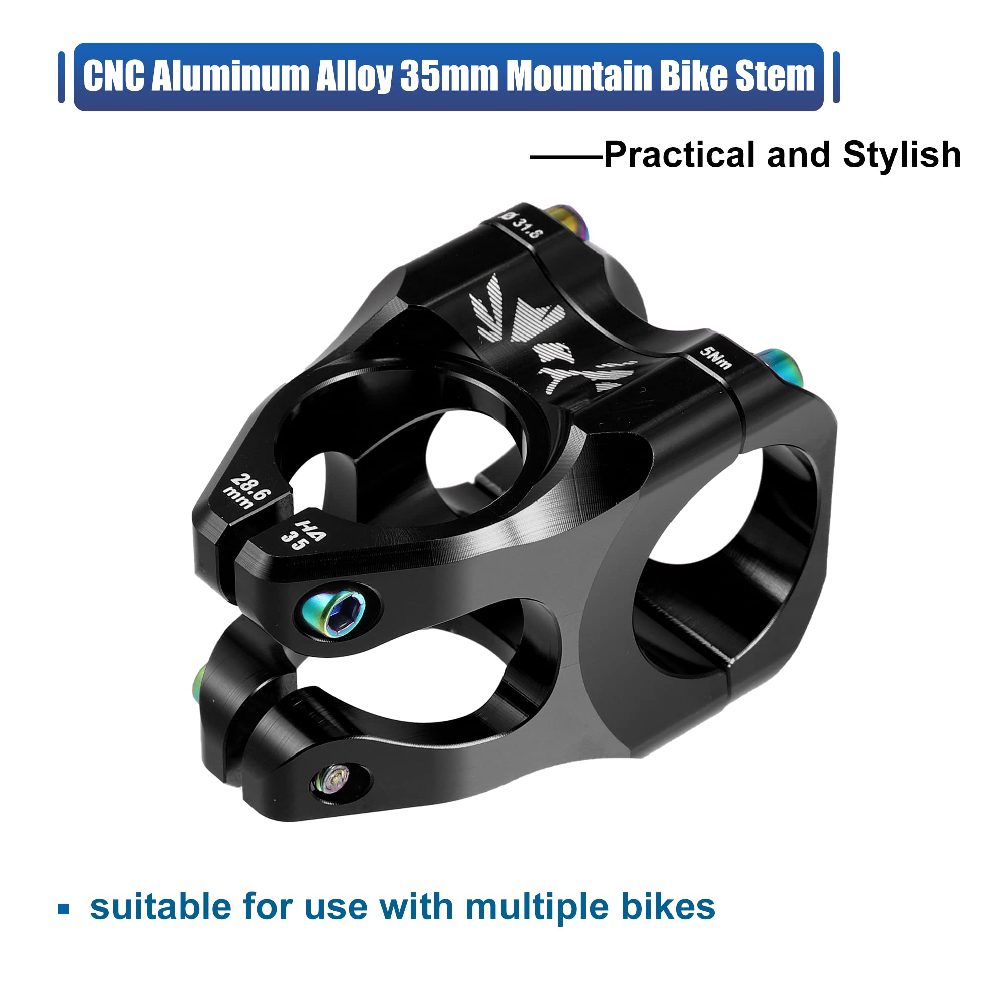 X AUTOHAUX CNC Aluminum Alloy 35mm Mountain Bike Stem for Most Bicycle Road Bike Mountain Bike Cycling Handlebar Accessories Black for 1-1/8 Steer Tube 31.8mm Handlebar