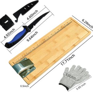 MAVOTER 18" Bamboo Fish Cutting Board - Fish Cleaning Board, Fish Measure Board - Anti slip, Including Fish Fillet Knife, Clamp, Sharpener,Gloves