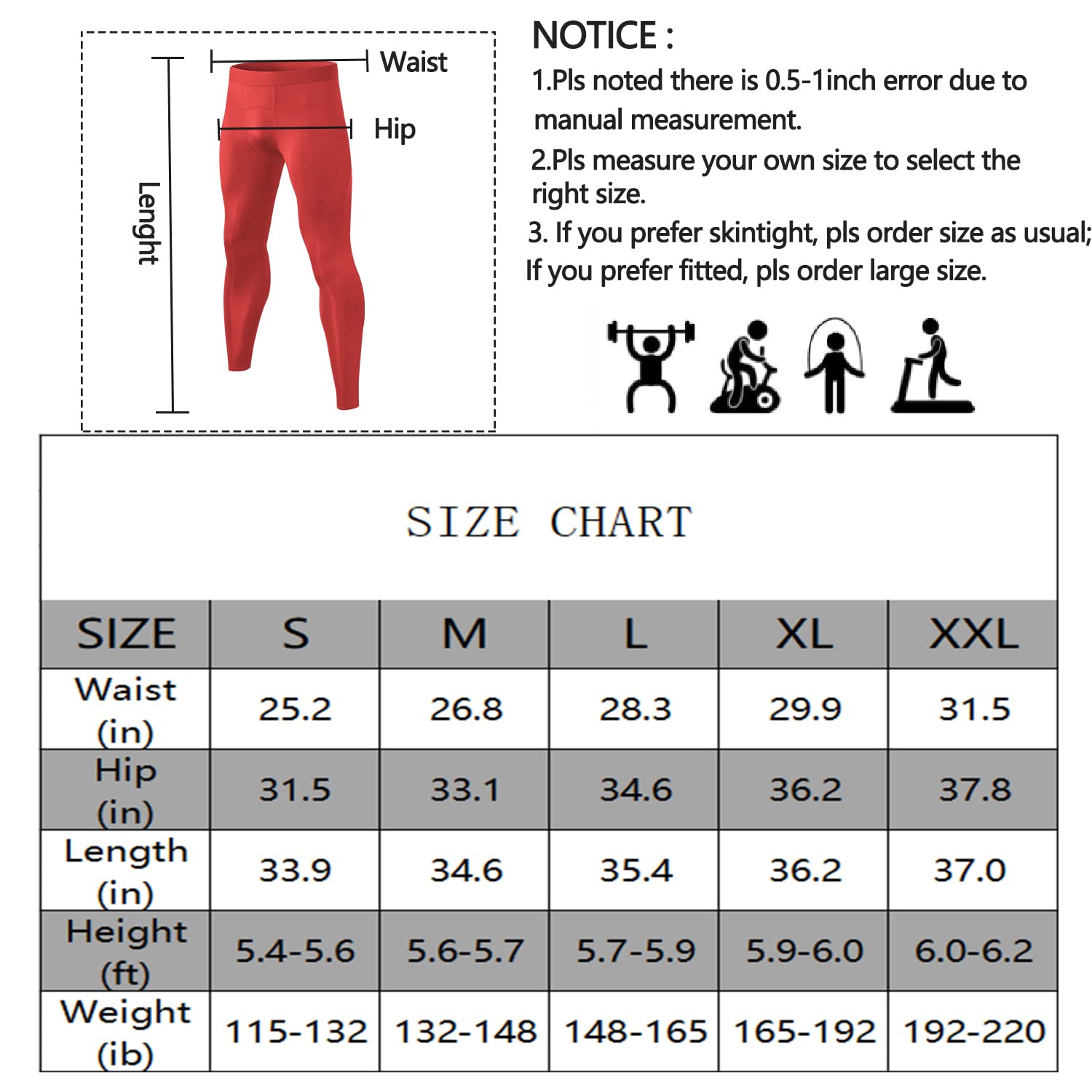 WRAGCFM Men's Compression Pants Cool Dry Athletic Workout Leggings Running Active Sports Tights Base Layer(Red, M)