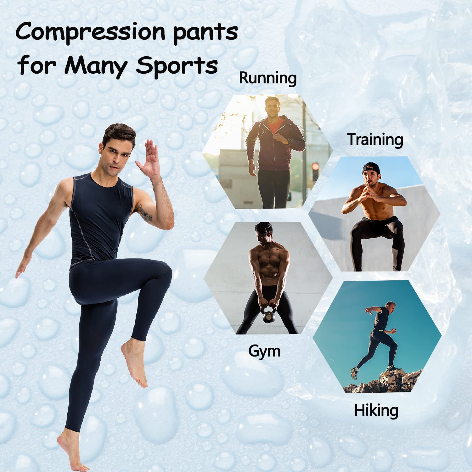 WRAGCFM Men's Compression Pants Cool Dry Athletic Workout Leggings Running Active Sports Tights Base Layer(F Grey, L)