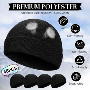 Tarpop 48 Pcs Winter Beanies Bulk Unisex Warm Skull Cap Elastic Knitted Beanie Hats for Men Women Gifts (Black)