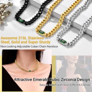 PROSTEEL Emerald Green Stone Jewelry Necklace For Women Cuban Link Chain Choker