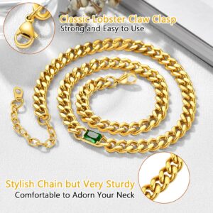 PROSTEEL Emerald Green Stone Jewelry Necklace For Women Cuban Link Chain Choker