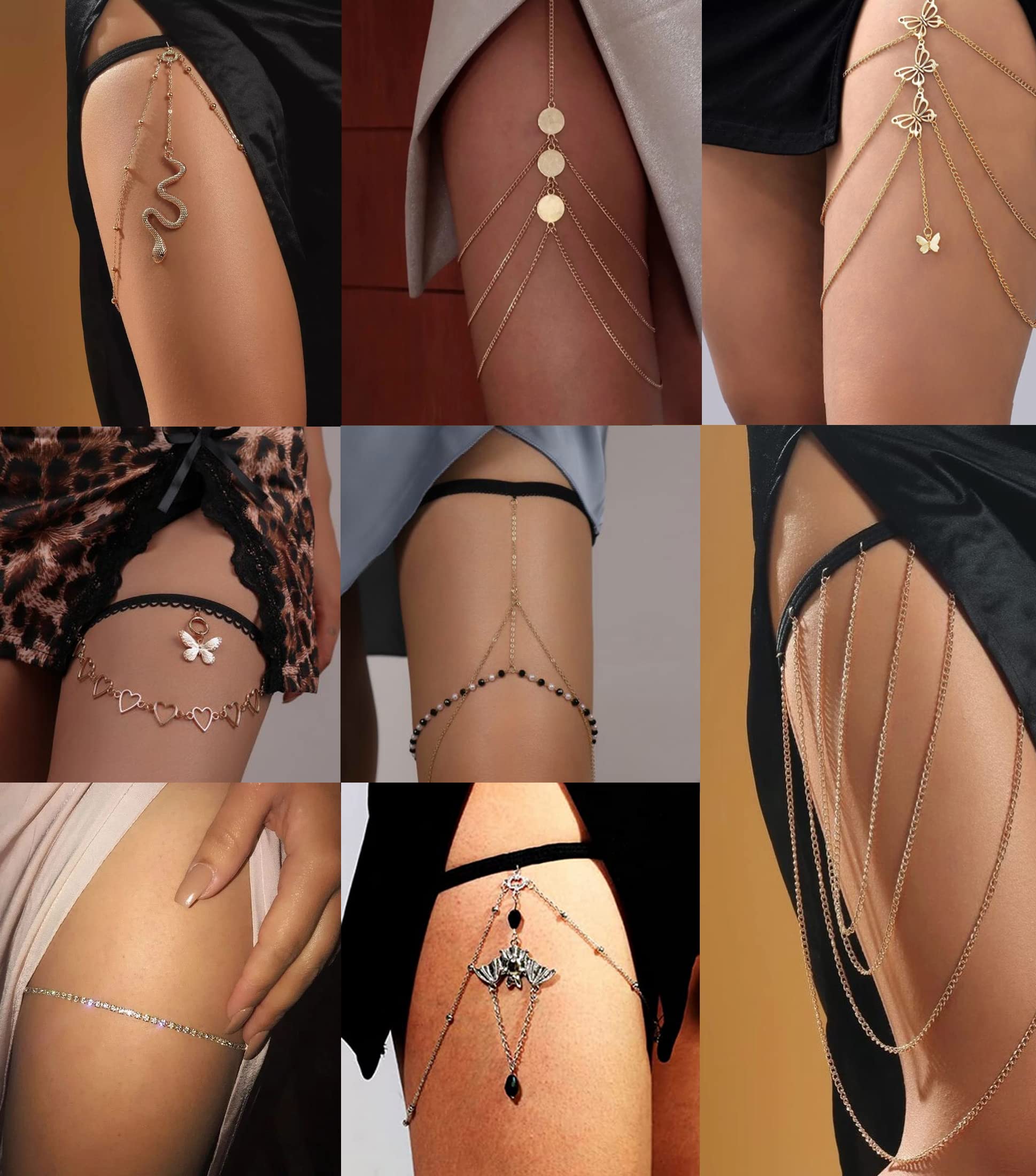 YOVORO 8 Pcs Leg Chains for Women Thigh Chains Boho Body Chain for Beach Summer Holiday Snake Thigh Jewelry Silver