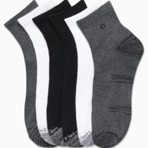 Calvin Klein Men's Quarter Socks - 6 Pack Soft Cushioned Athletic Ankle Socks for Men - Breathable Men's Sports Socks, Size 7-12, Black/White/Grey