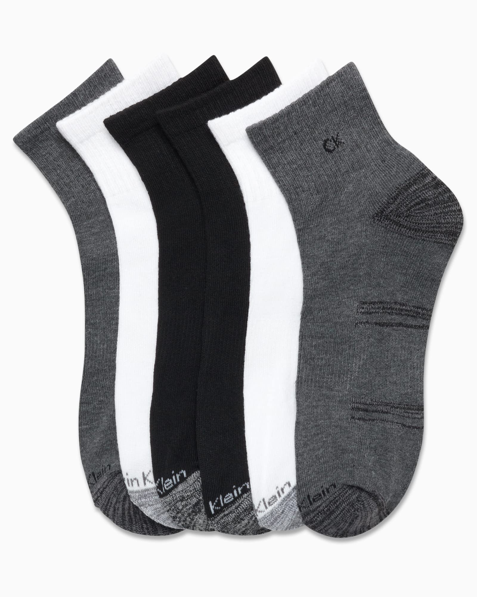 Calvin Klein Men's Quarter Socks - 6 Pack Soft Cushioned Athletic Ankle Socks for Men - Breathable Men's Sports Socks, Size 7-12, Black/White/Grey