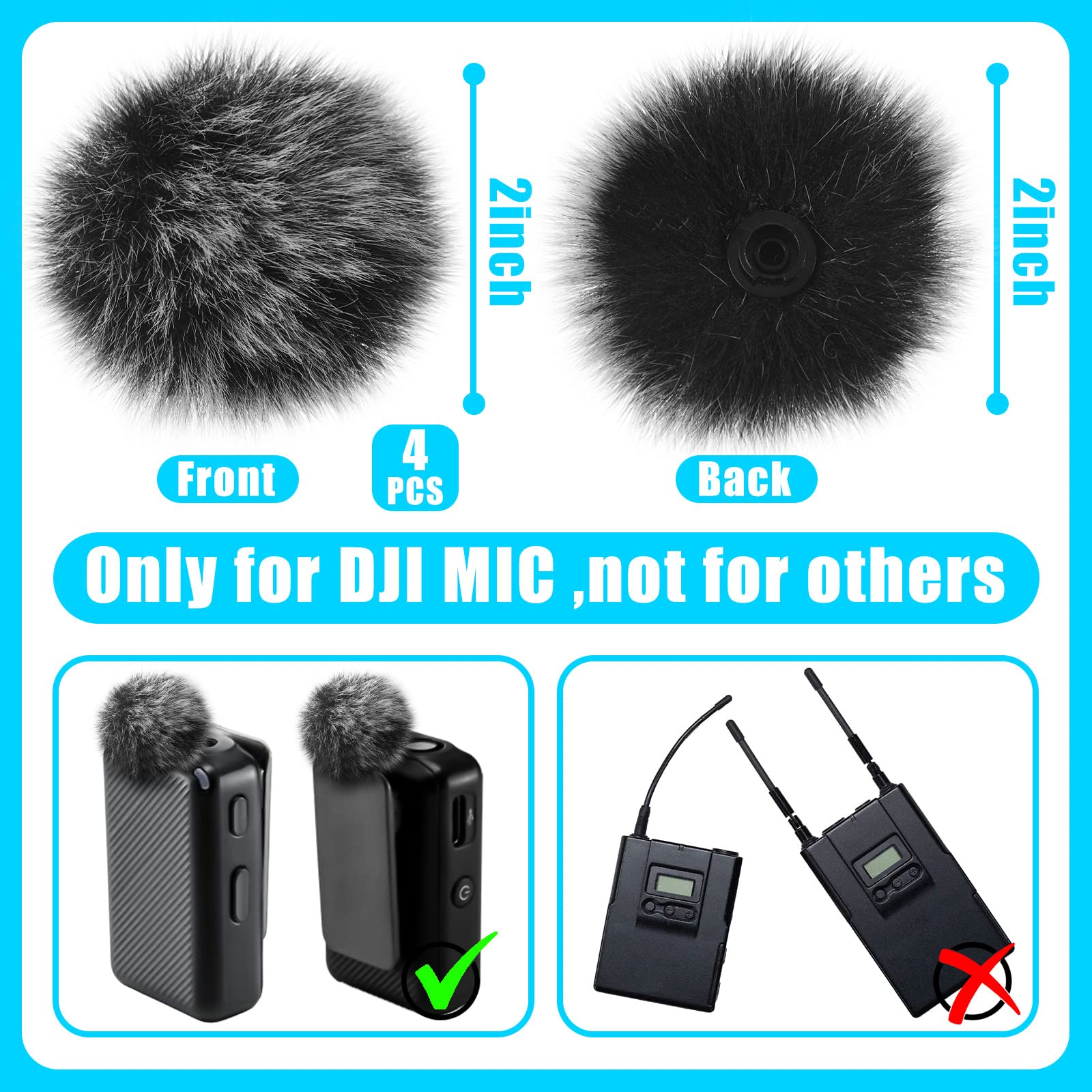 Dunzy 4 Pcs Microphone Windscreen Wind Muff Compatible with DJI Mic, Furry Mic Cover for Wind and Ambient Noise Reduction, Compatible Wireless Lavalier Microphone Cover, Furry Filter