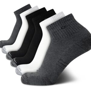 Calvin Klein Men's Quarter Socks - 6 Pack Soft Cushioned Athletic Ankle Socks for Men - Breathable Men's Sports Socks, Size 7-12, Black/White/Grey